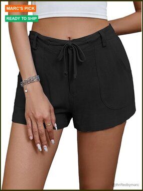 Linen Drawstring Elastic Waist Shorts with Pockets Casual Beach Wear